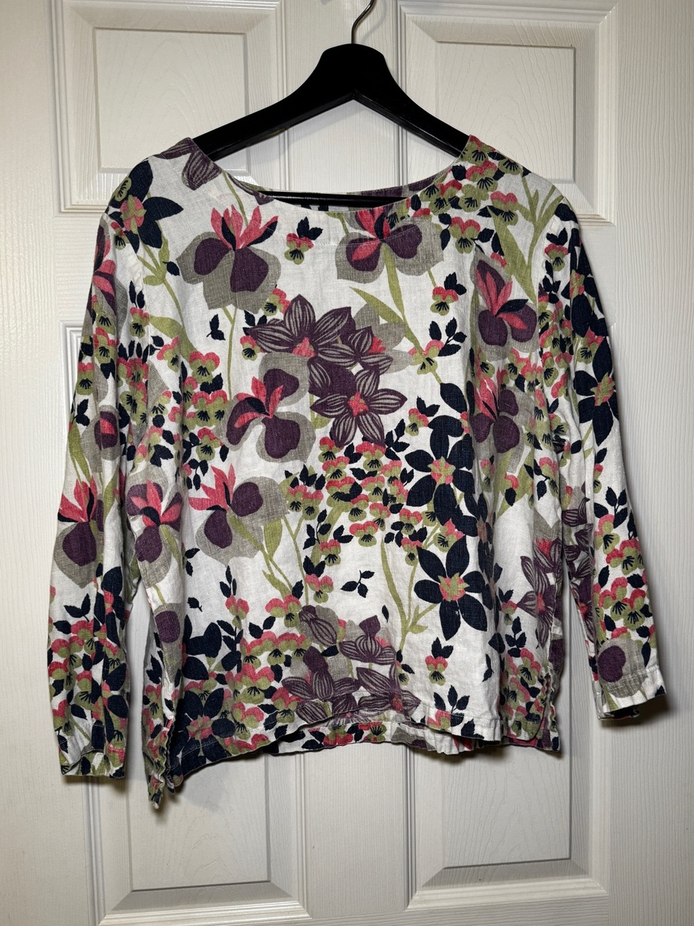 Hot Cotton Women’s XL Linen Blend Abstract Floral Long Sleeve Boxy Boho Top